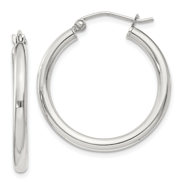 Sterling Silver Hoop Earrings with Latch Back Closure and Polished Finish, Lightweight Design