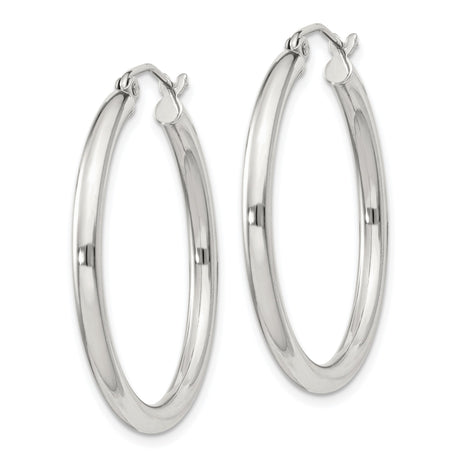 Sterling Silver Hoop Earrings, Smooth Polished Finish, Classic Round Design, Latch Back Closure