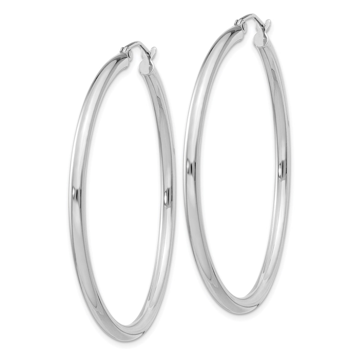 Sterling Silver Hoop Earrings, Large Polished Round Tube Design with Latch-Back Closure