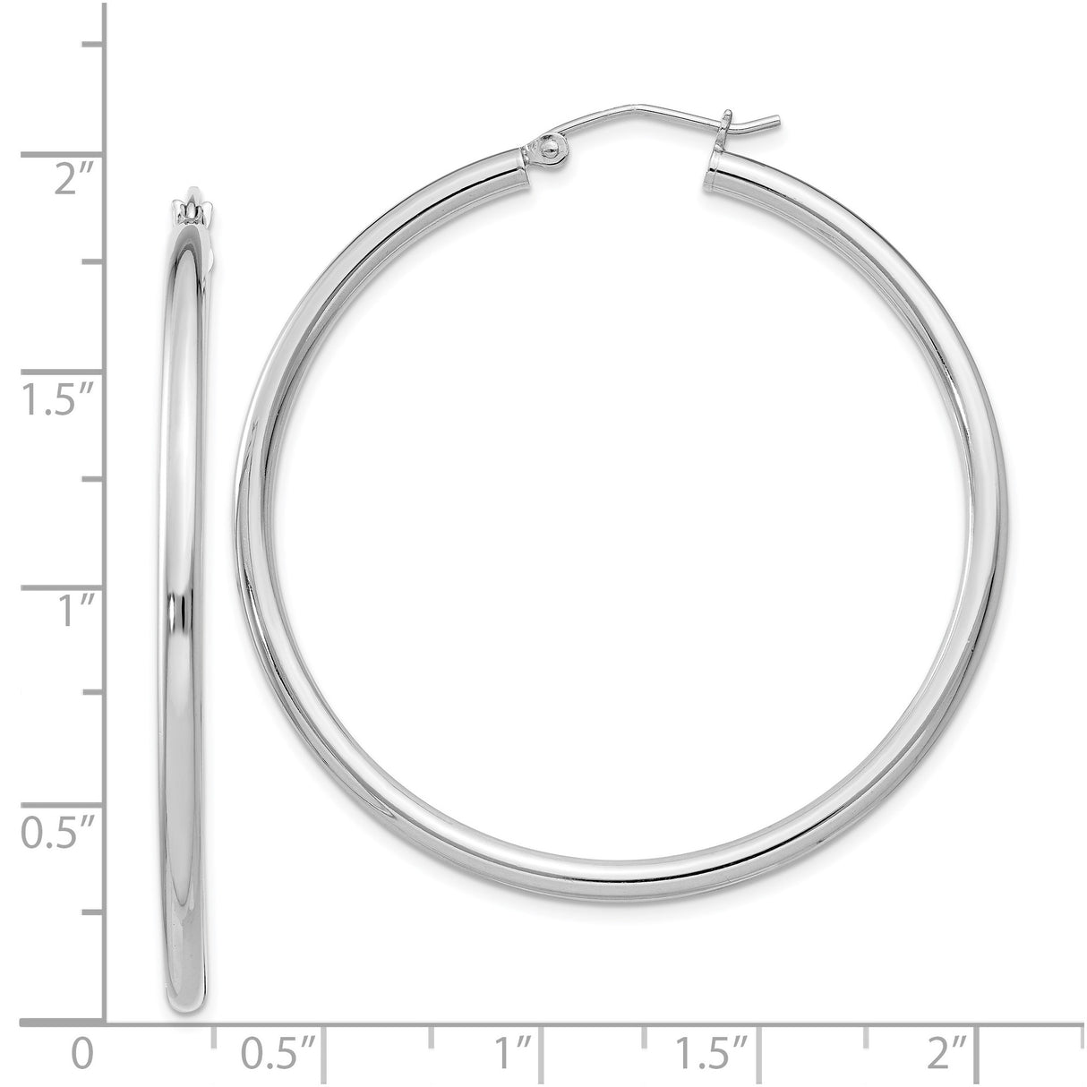 Sterling Silver Hoop Earrings, Large Polished Round Tube Design with Latch-Back Closure