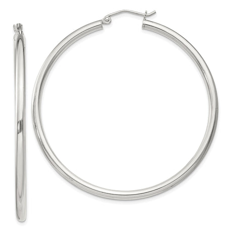 Sterling Silver Hoop Earrings, Classic Large Round Polished Lightweight Minimalist Design