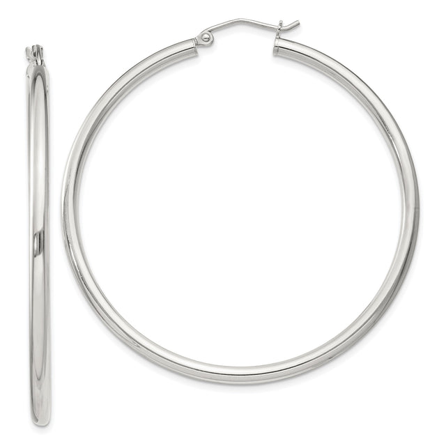 Sterling Silver Hoop Earrings, Classic Large Round Polished Lightweight Minimalist Design