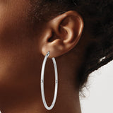 Sterling Silver Hoop Earrings, Rhodium Plated Lightweight Round Tube Design for Women