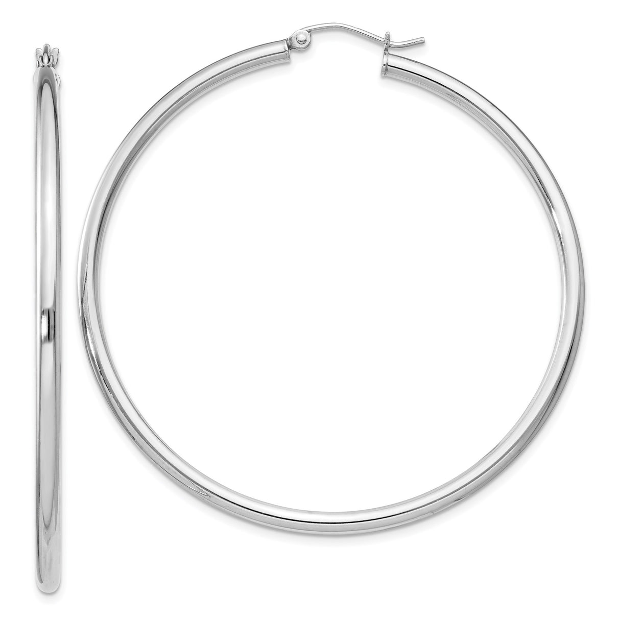 Sterling Silver Hoop Earrings, Rhodium Plated Lightweight Round Tube Design for Women