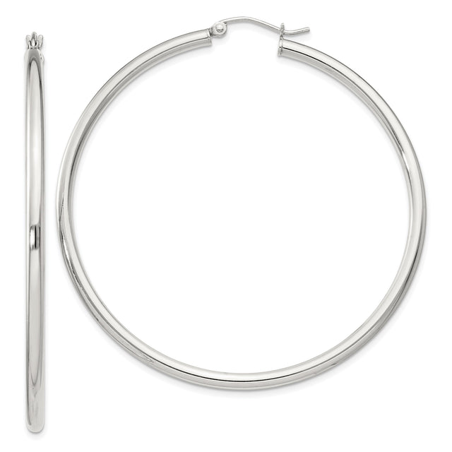 Sterling Silver Hoop Earrings, Large Polished Minimalist Round Hoops for Women