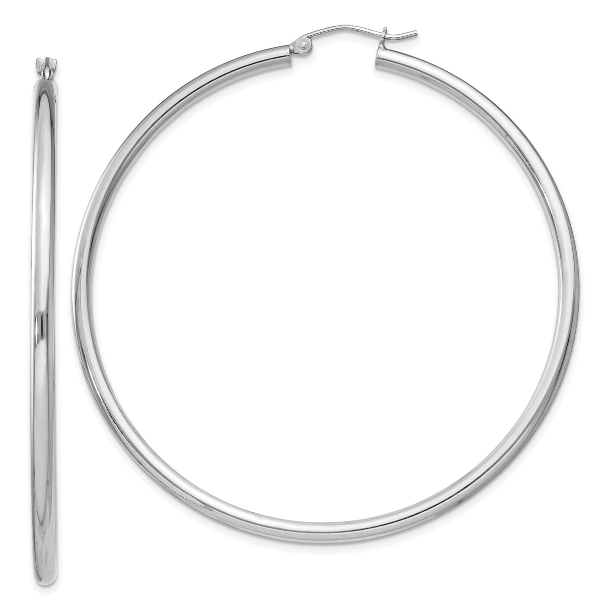 Sterling Silver Hoop Earrings, Large Round Tube, Polished Minimalist Style for Women