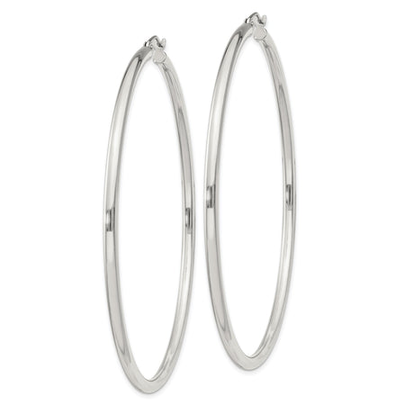 Sterling Silver Hoop Earrings, Large Polished Round Design with Hinged Closure for Women