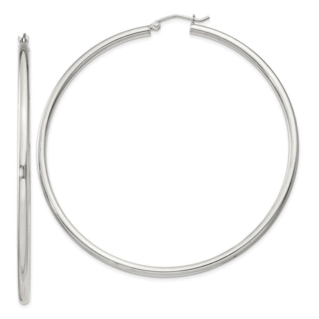 Sterling Silver Hoop Earrings, Large Polished Round Design with Hinged Closure for Women