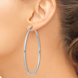 Sterling Silver Hoop Earrings, Large Round Tube Design with Polished Finish, Lightweight and Minimalist Style