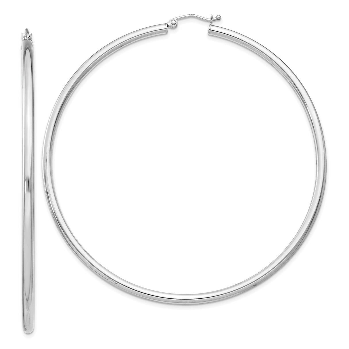 Sterling Silver Hoop Earrings, Large Round Tube Design with Polished Finish, Lightweight and Minimalist Style