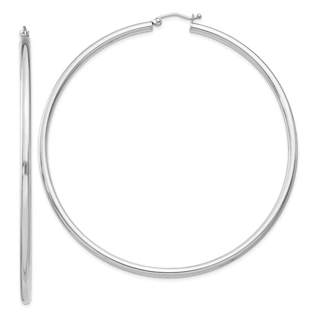 Sterling Silver Hoop Earrings, Large Round Tube Design with Polished Finish, Lightweight and Minimalist Style