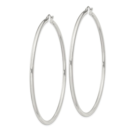 Sterling Silver Hoop Earrings, Large Minimalist Polished Round Design for Women