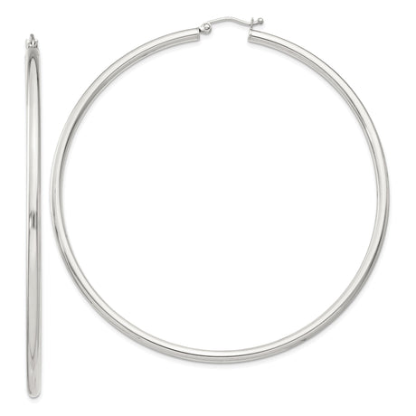 Sterling Silver Hoop Earrings, Large Minimalist Polished Round Design for Women