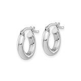 Sterling Silver Hoop Earrings, Rhodium Plated Rounded Tube Design, Lightweight and Minimalist Style