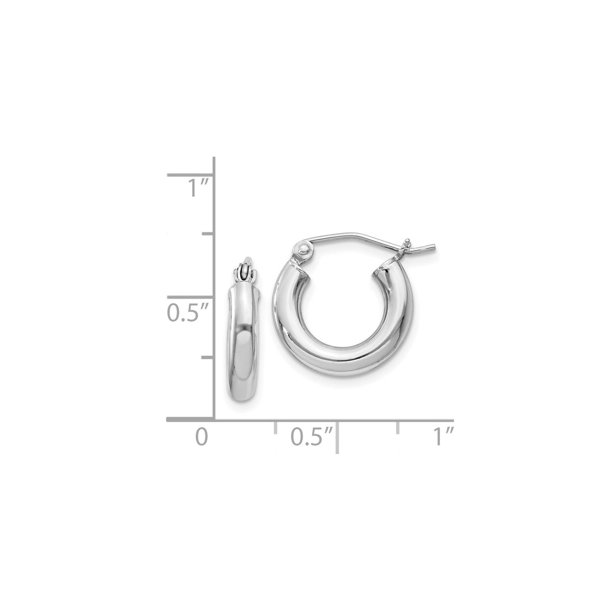 Sterling Silver Hoop Earrings, Rhodium Plated Rounded Tube Design, Lightweight and Minimalist Style