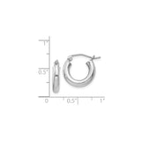 Sterling Silver Hoop Earrings, Rhodium Plated Rounded Tube Design, Lightweight and Minimalist Style