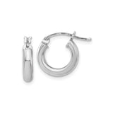 Sterling Silver Hoop Earrings, Rhodium Plated Rounded Tube Design, Lightweight and Minimalist Style