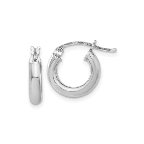 Sterling Silver Hoop Earrings, Rhodium Plated Rounded Tube Design, Lightweight and Minimalist Style