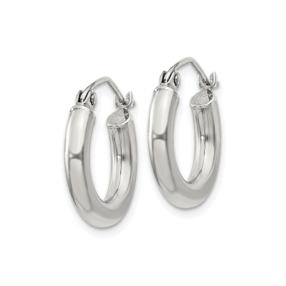 Sterling Silver Hoop Earrings, Smooth Round Minimalist Design with Hinged Latch Back