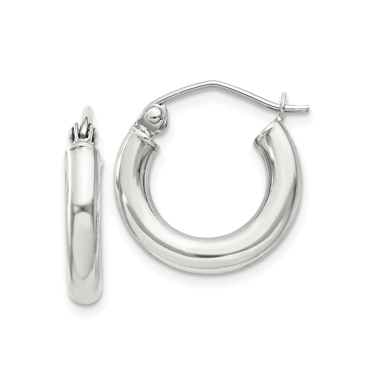 Sterling Silver Hoop Earrings, Smooth Round Minimalist Design with Hinged Latch Back