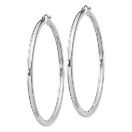 Sterling Silver Hoop Earrings, Large Polished Round Tube Design, Minimalist Style for Women
