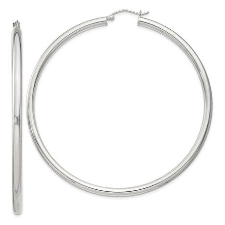 Sterling Silver Hoop Earrings, Large Polished Minimalist Design for Women