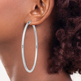 Sterling Silver Hoop Earrings, Large Round Tube with Polished Finish, Minimalist Modern Style