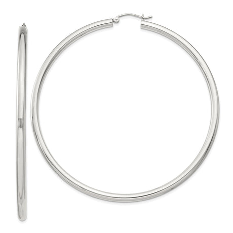 Sterling Silver Hoop Earrings, Large Round Design with Polished Finish, Lightweight and Minimalist Style