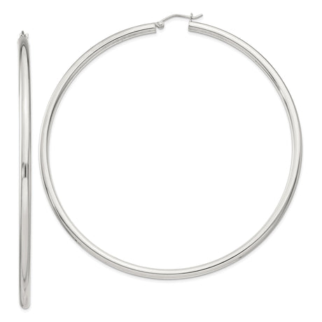 Sterling Silver Hoop Earrings, Large Round Polished Hoops, Minimalist Classic Design for Women
