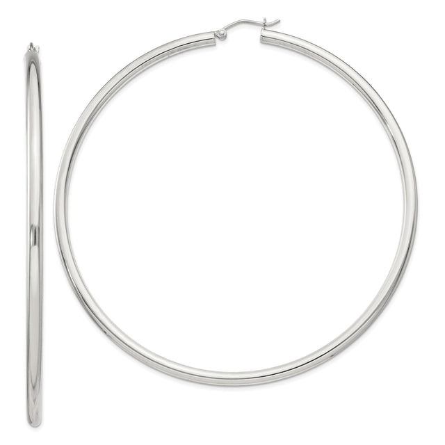 Sterling Silver Hoop Earrings, Large Round Polished Hoops, Minimalist Classic Design for Women