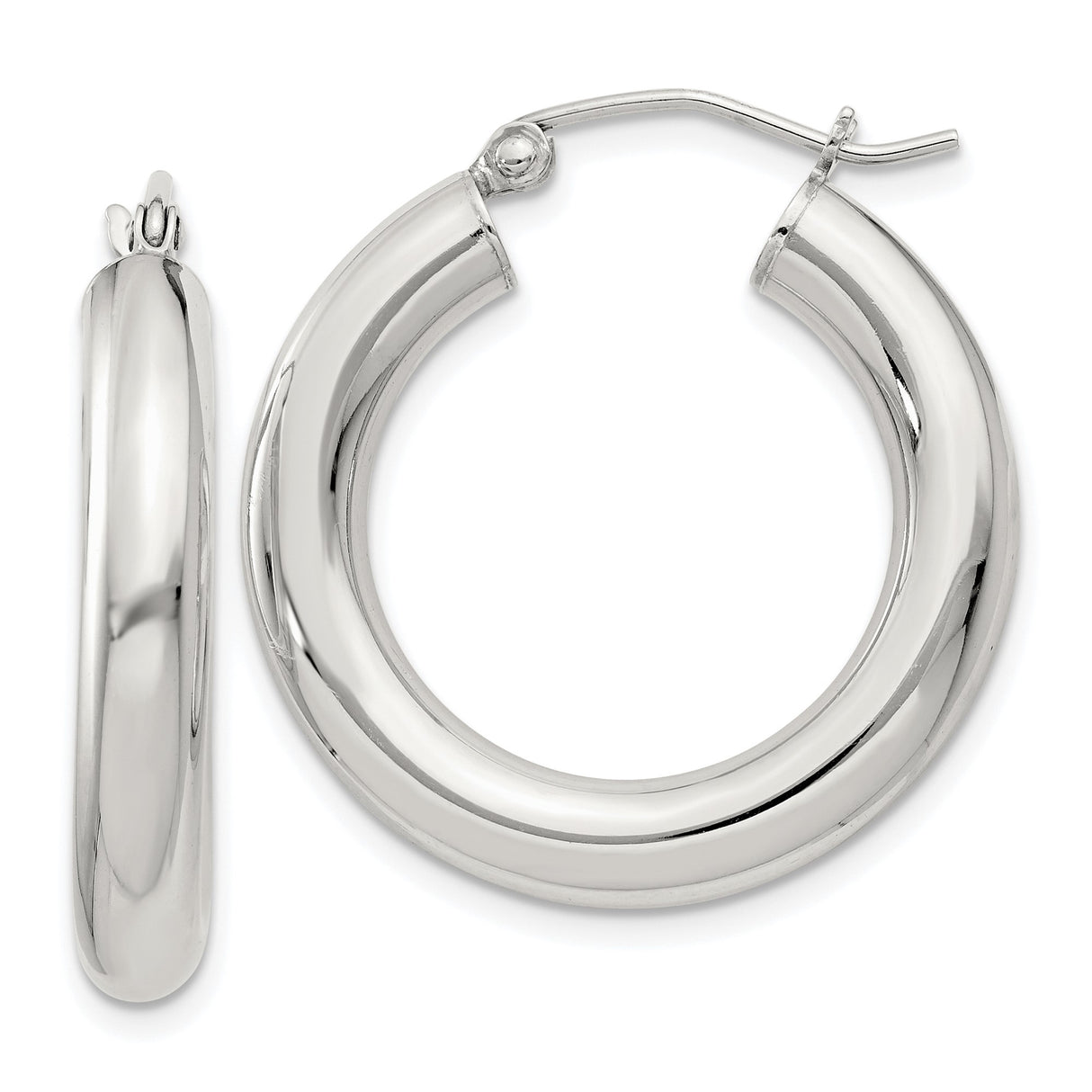 Sterling Silver Hoop Earrings, Classic Medium Round Lightweight Design for Women
