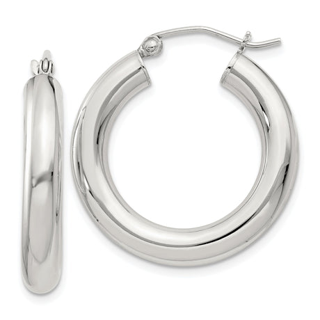 Sterling Silver Hoop Earrings, Classic Medium Round Lightweight Design for Women