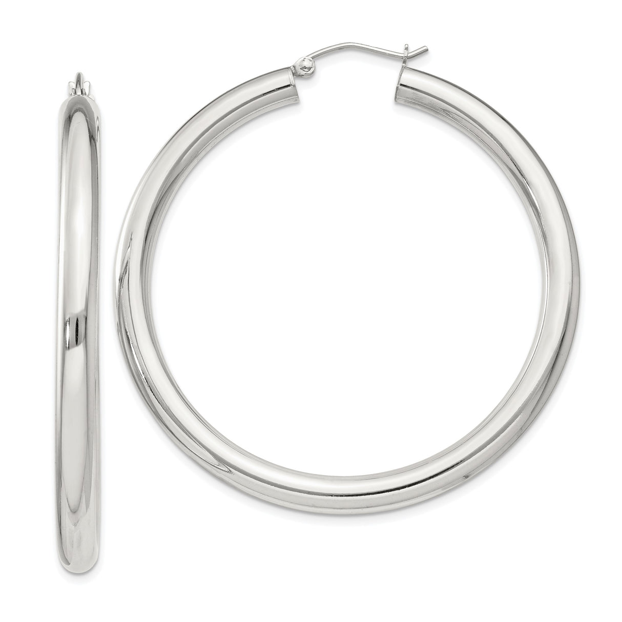 Sterling Silver Hoop Earrings, Medium to Large Round Polished Hoops, Minimalist Modern Style
