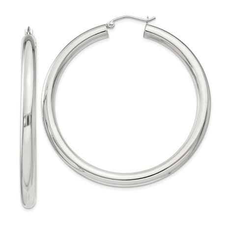Sterling Silver Hoop Earrings, Medium to Large Round Polished Hoops, Minimalist Modern Style