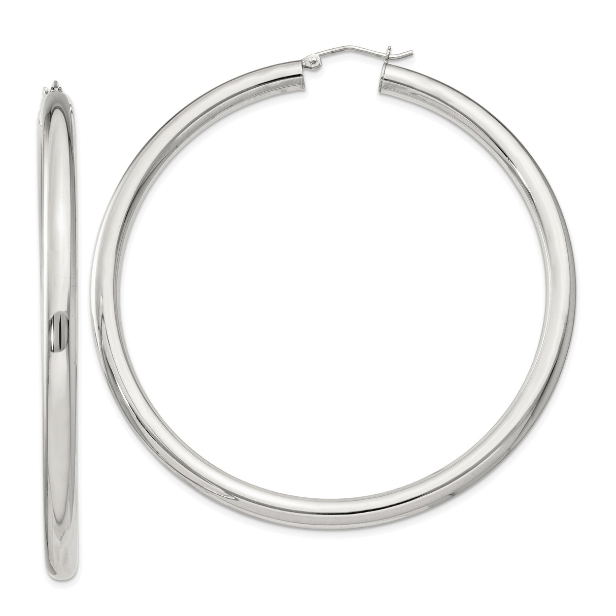 Sterling Silver Hoop Earrings, Large Round Polished Finish, Lightweight Minimalist Design for Women