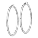 Sterling Silver Large Hoop Earrings, Rhodium Plated Polished Tube Design for Women