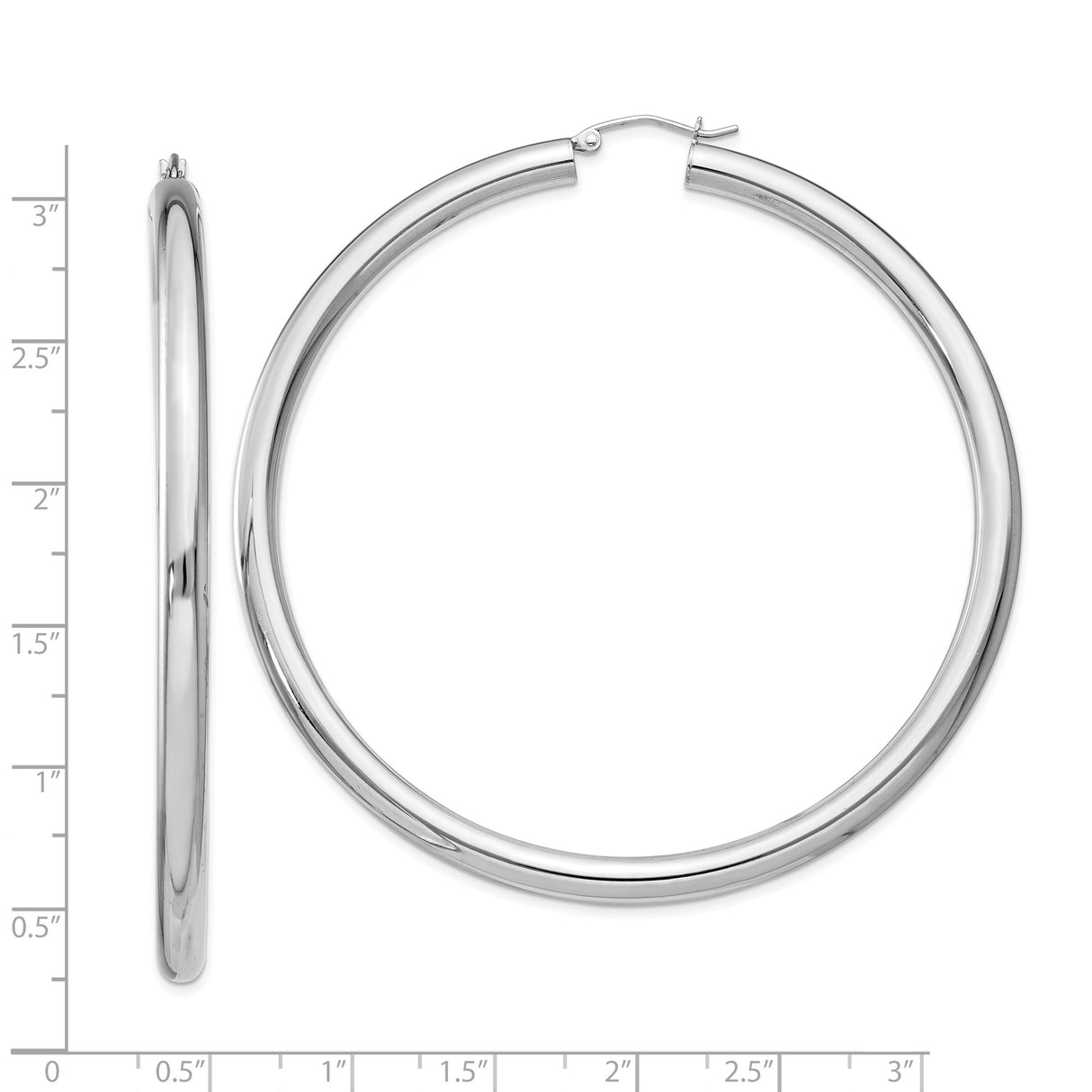 Sterling Silver Large Hoop Earrings, Rhodium Plated Polished Tube Design for Women
