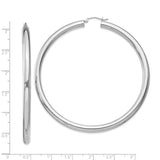 Sterling Silver Large Hoop Earrings, Rhodium Plated Polished Tube Design for Women