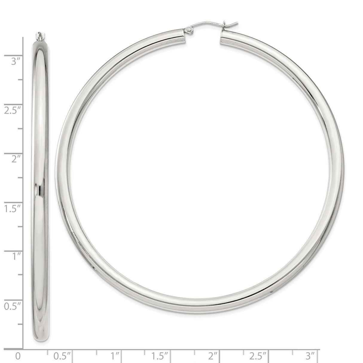 Sterling Silver Hoop Earrings, Large Round Polished Minimalist Design for Women