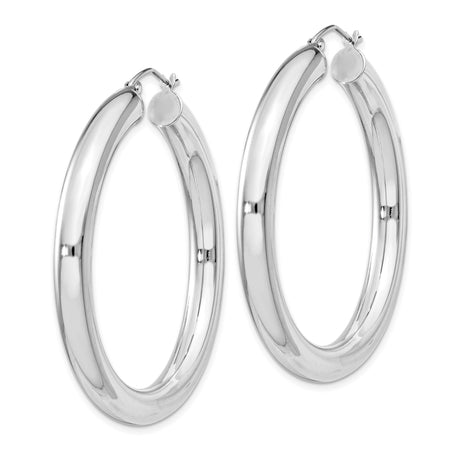 Sterling Silver Hoop Earrings, Rhodium Plated Tube Style with High Polish Finish