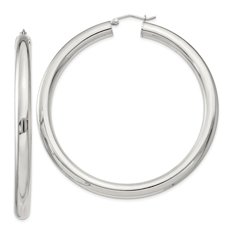 Sterling Silver Hoop Earrings, Medium Polished Round Hoops, Minimalist Modern Style for Women