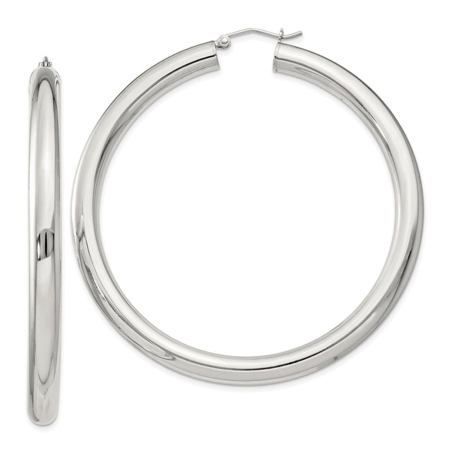 Sterling Silver Hoop Earrings, Medium Polished Round Hoops, Minimalist Modern Style for Women