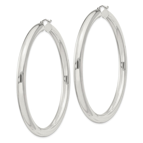Sterling Silver Hoop Earrings, Large Round Polished Minimalist Design for Women