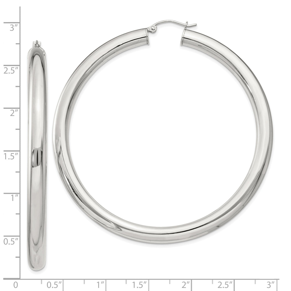 Sterling Silver Hoop Earrings, Large Round Polished Minimalist Design for Women