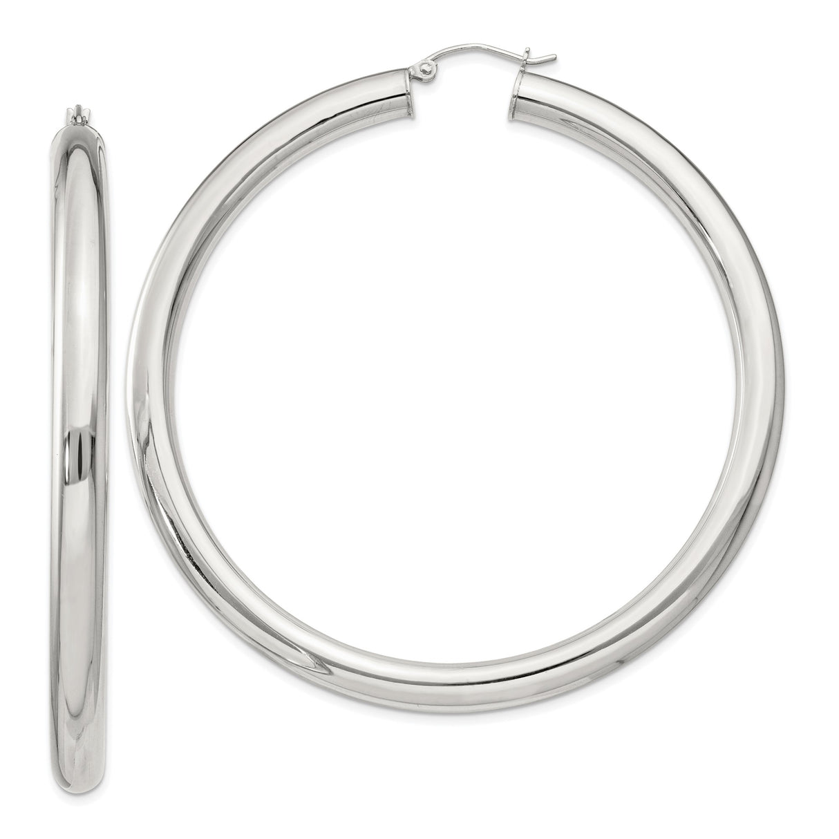 Sterling Silver Hoop Earrings, Large Round Polished Minimalist Design for Women