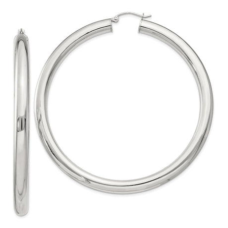 Sterling Silver Hoop Earrings, Large Round Polished Minimalist Design for Women