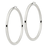 Sterling Silver Hoop Earrings, Large Round Polished Design, Minimalist Modern Style