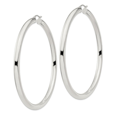 Sterling Silver Hoop Earrings, Large Round Polished Design, Minimalist Modern Style