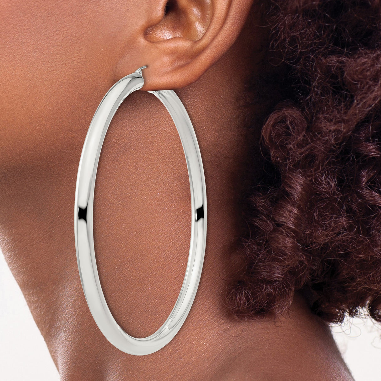 Sterling Silver Hoop Earrings, Large Round Polished Design, Minimalist Modern Style