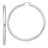 Sterling Silver Hoop Earrings, Large Round Polished Design, Minimalist Modern Style